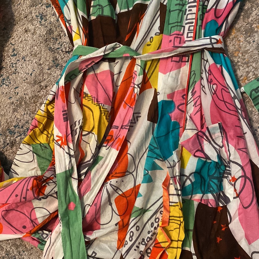 Colorful Vivante Lightweight 100% Cotton Robe - S/M - Maximalist Abstract Design - Picture 3 of 10